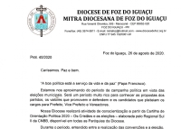 Comunicado da Diocese de Foz do Iguau - Sobre a licena de  membros paroquiais para candidatura s eleies de 2020